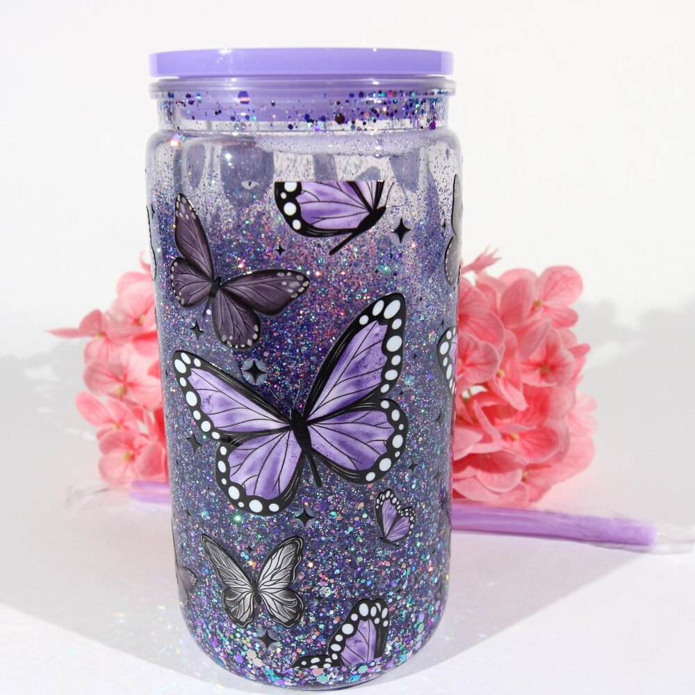 16oz Skeleton Custom Acrylic Snow Globe with Multi-Color Holographic Glitter Cup - Picture 6 of 8